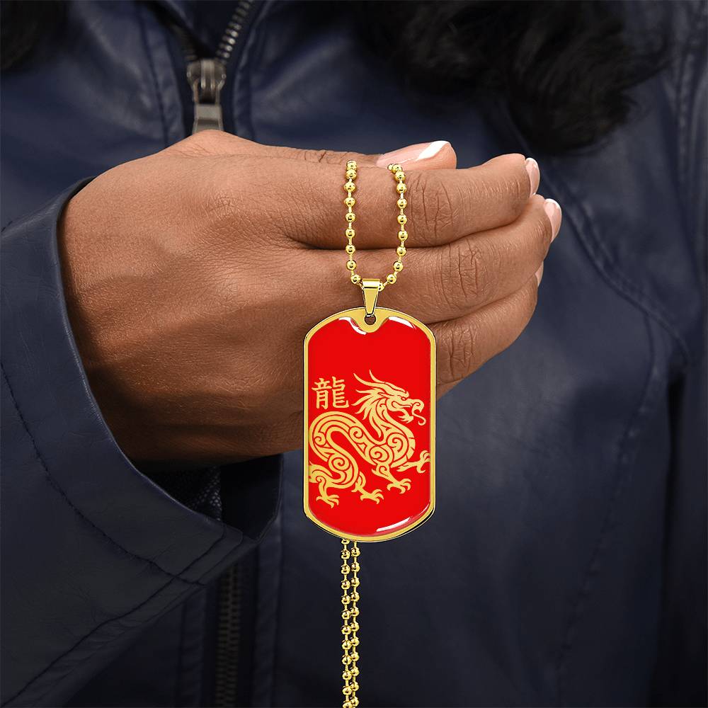 Year of the Fire Dragon Dog Tag Necklace