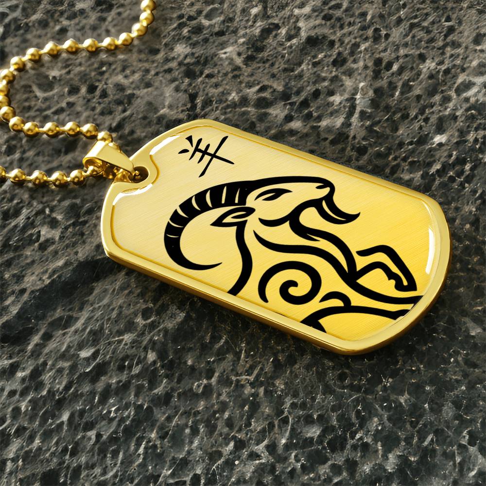 Year of the Earth Goat Dog Tag Necklace