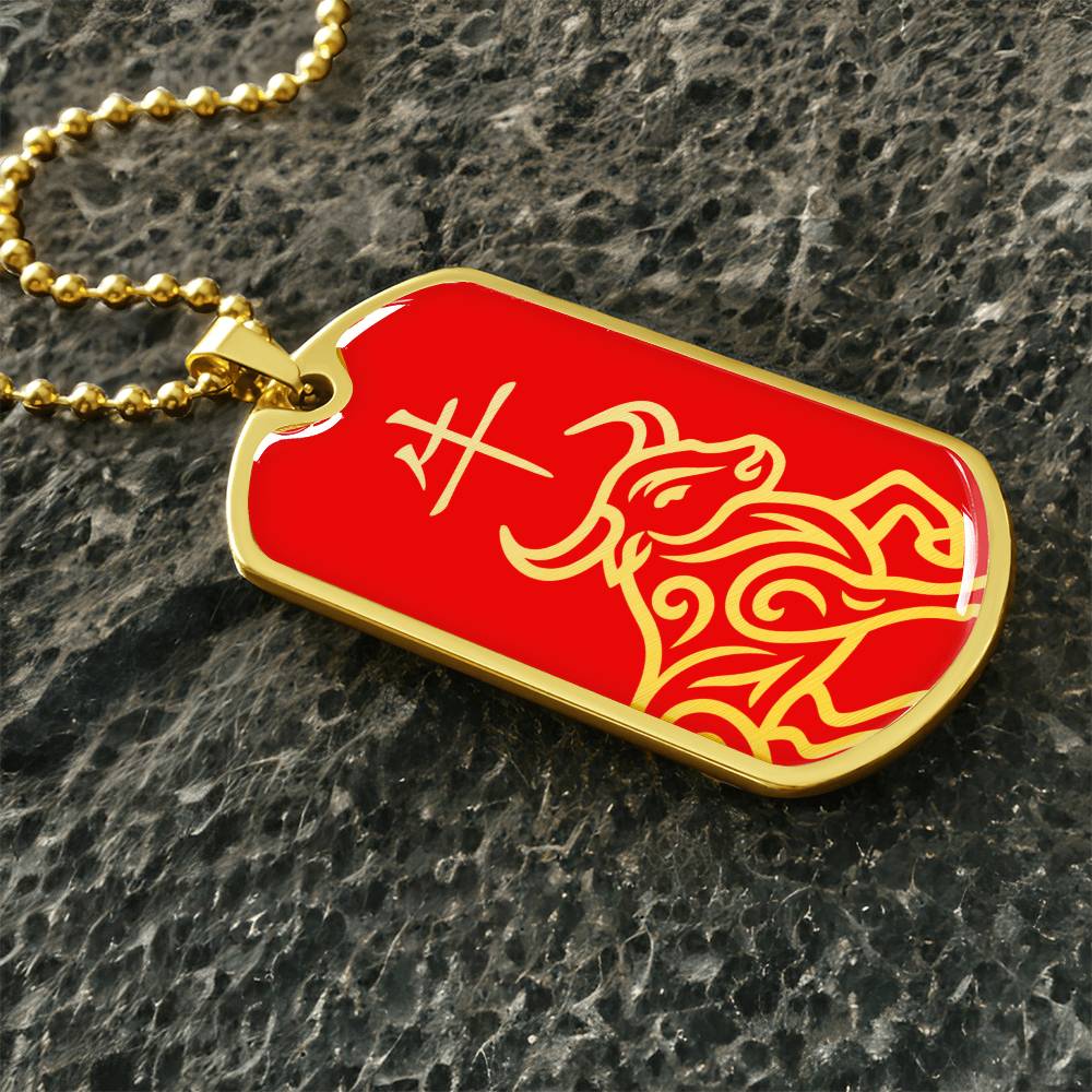 Year of the Fire Ox Dog Tag Necklace