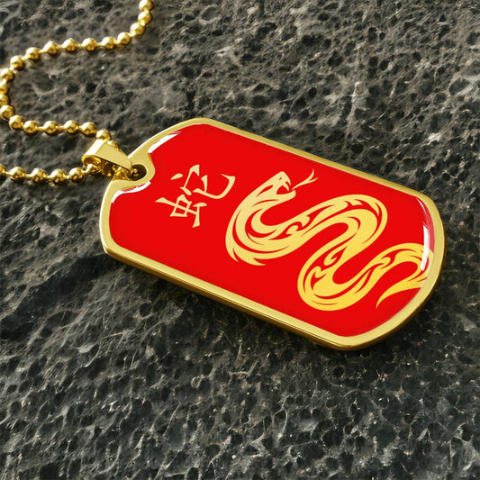 Year of the Fire Snake Dog Tag Necklace