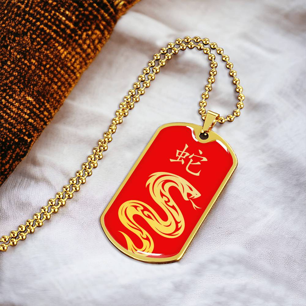 Year of the Fire Snake Dog Tag Necklace