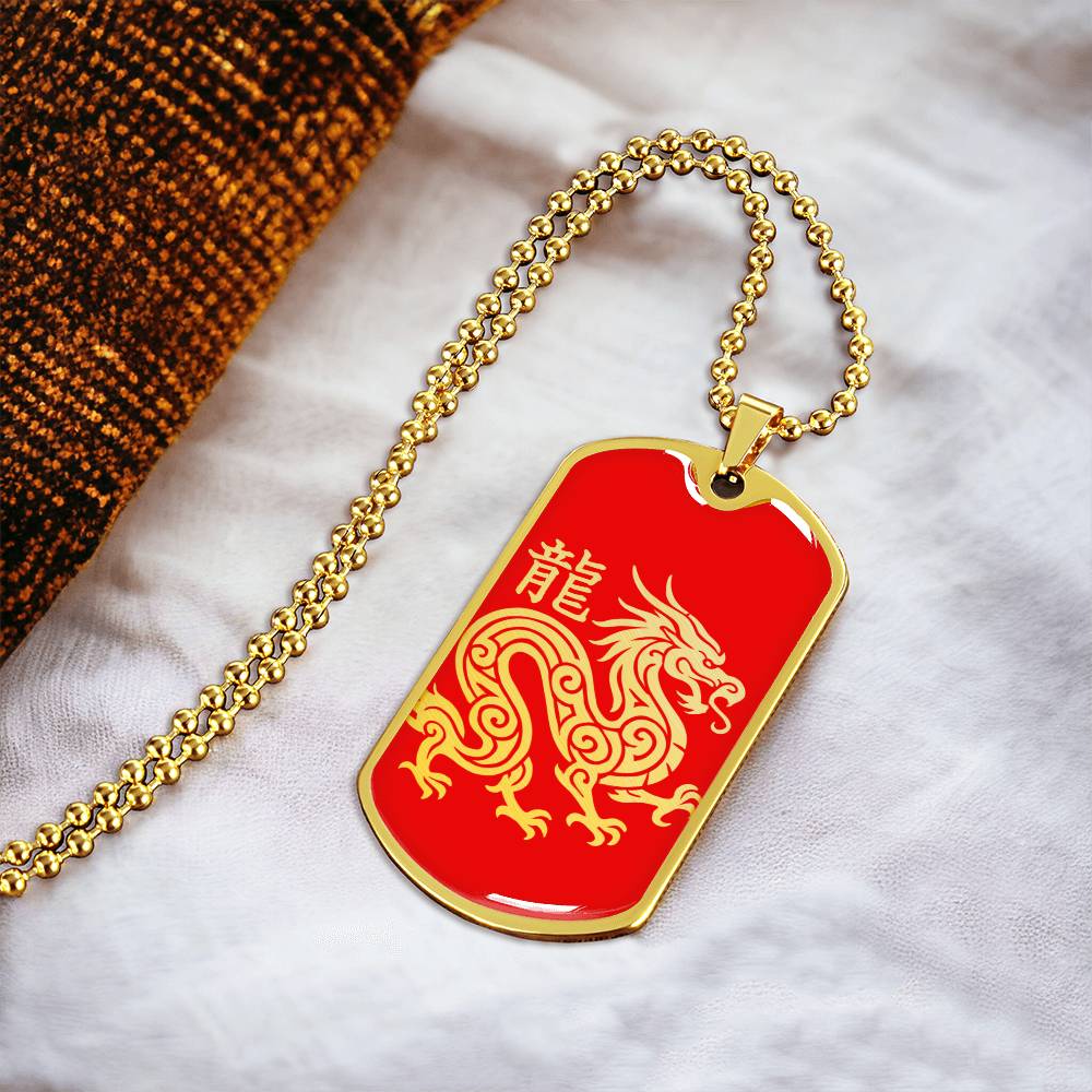 Year of the Fire Dragon Dog Tag Necklace