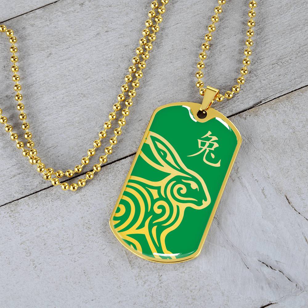 Year of the Wood Rabbit Dog Tag Necklace