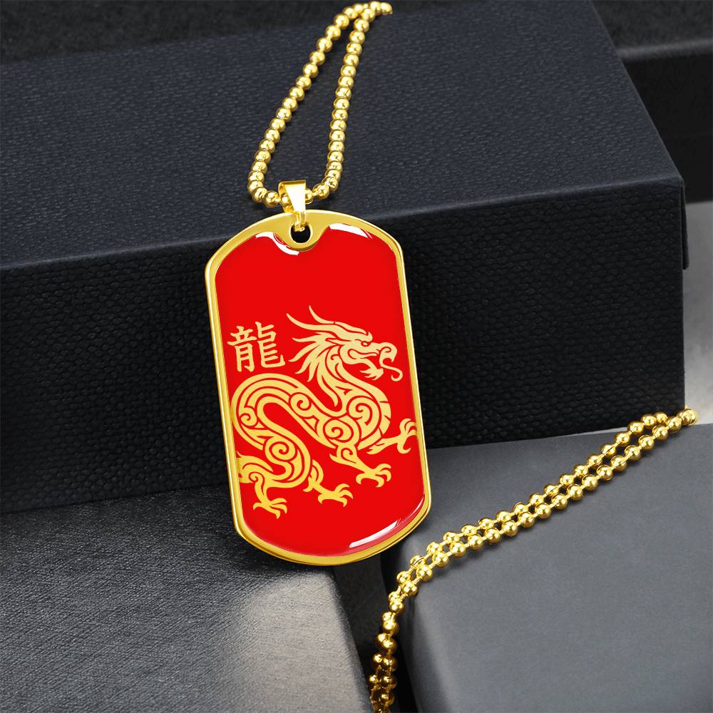 Year of the Fire Dragon Dog Tag Necklace