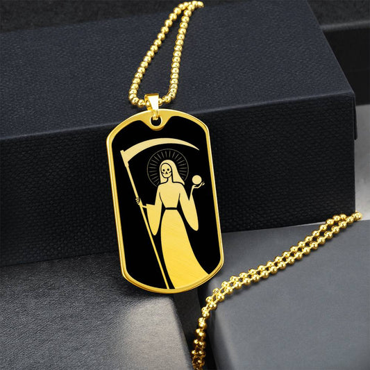 Santa Muerte Dog Tag Necklace