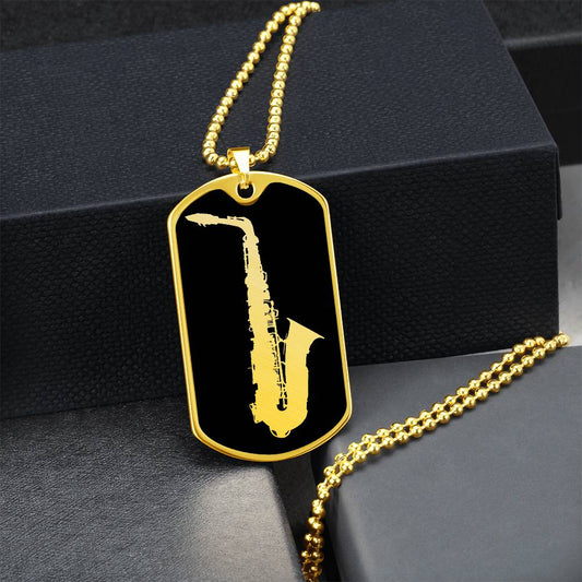 Saxophone Dog Tag Necklace