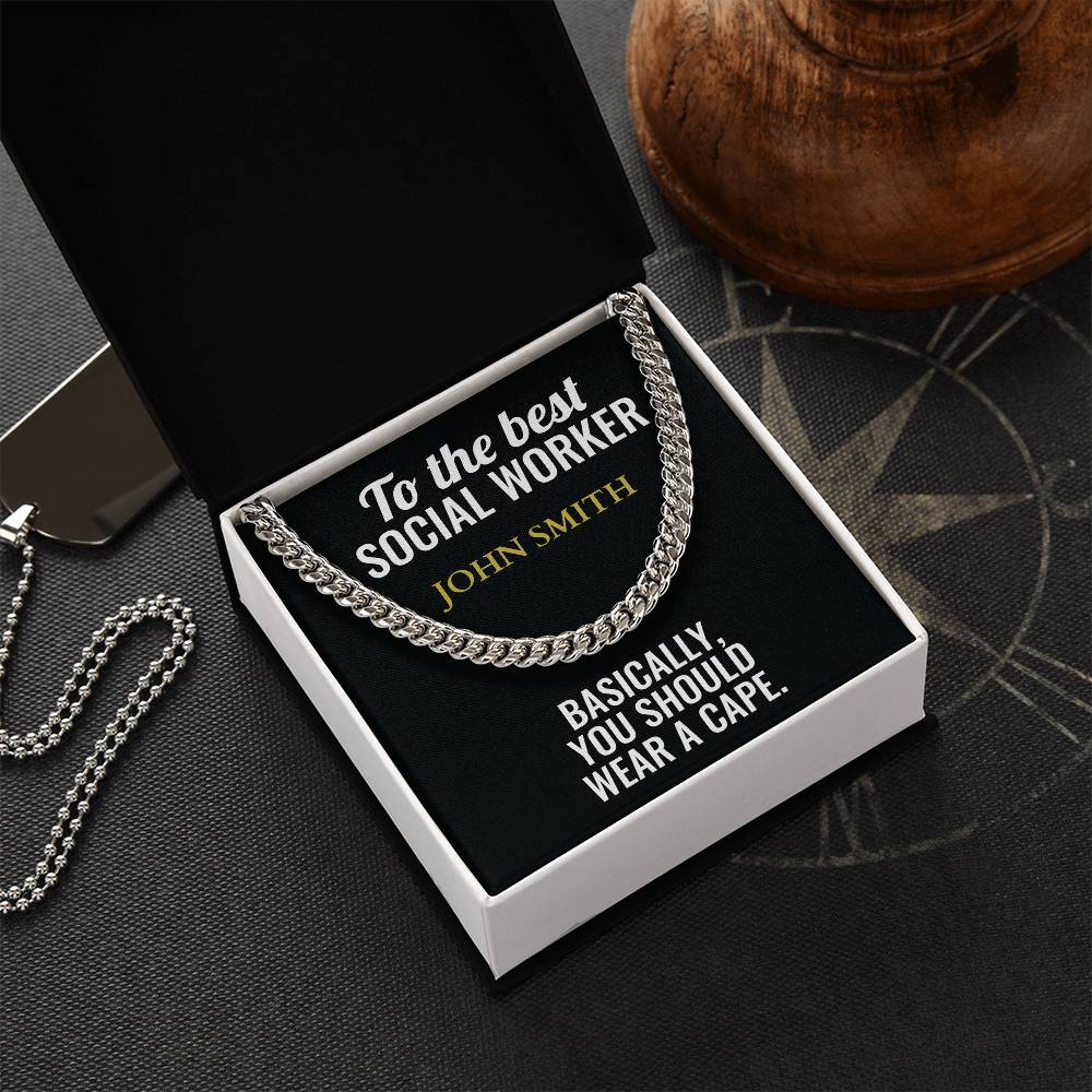 Personalized Social Worker Cuban Link Chain Necklace