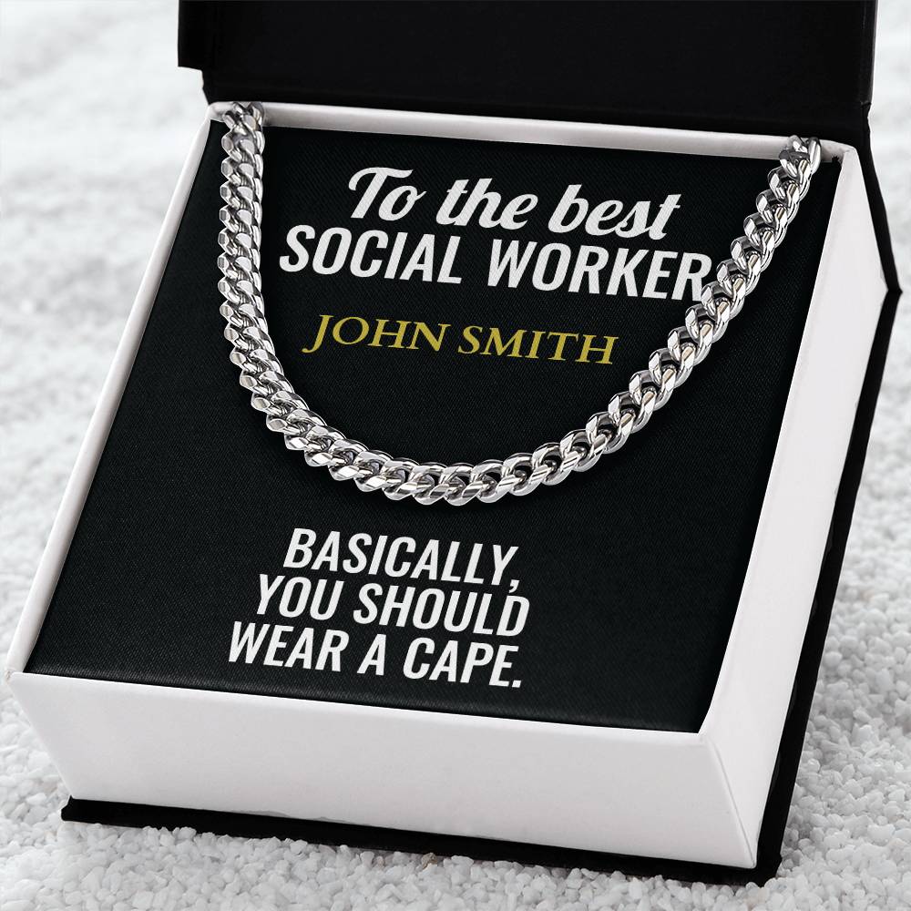 Personalized Social Worker Cuban Link Chain Necklace