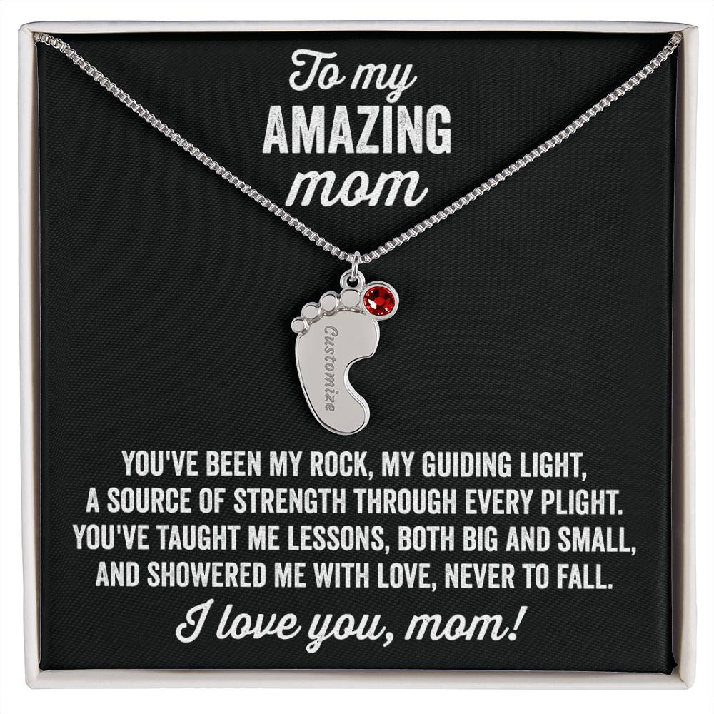 A gift to my amazing mom |  Custom Baby Feet Necklace with Birthstone