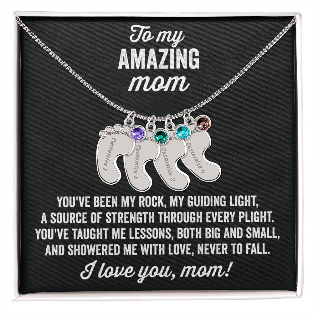 A gift to my amazing mom |  Custom Baby Feet Necklace with Birthstone