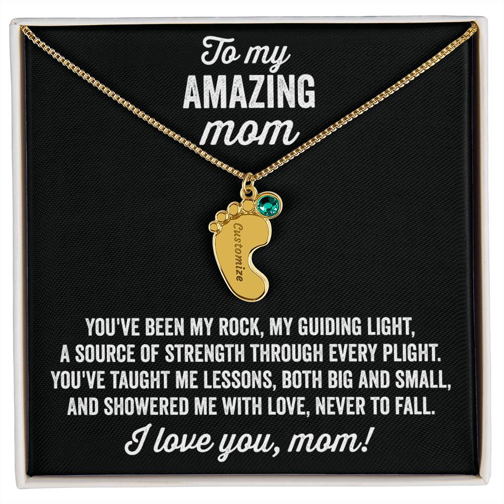 A gift to my amazing mom |  Custom Baby Feet Necklace with Birthstone