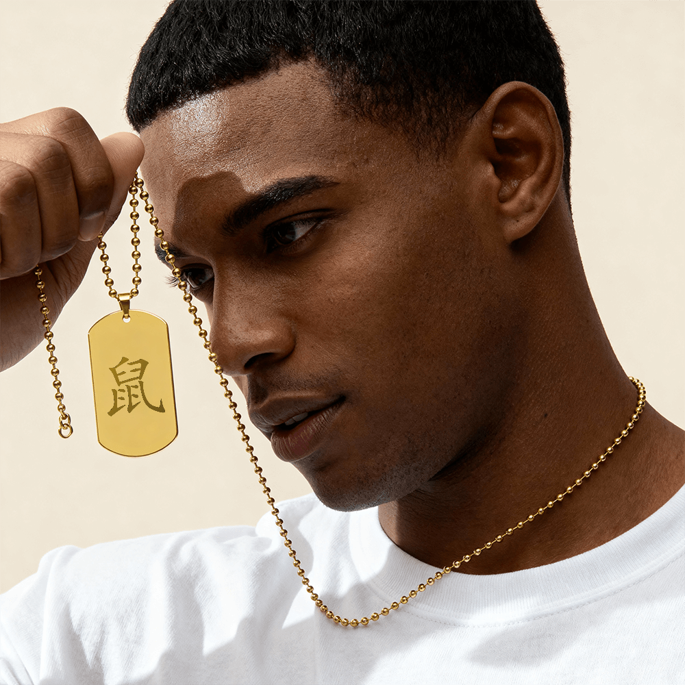 Year of the Earth Rat Dog  Engraved Tag Necklace