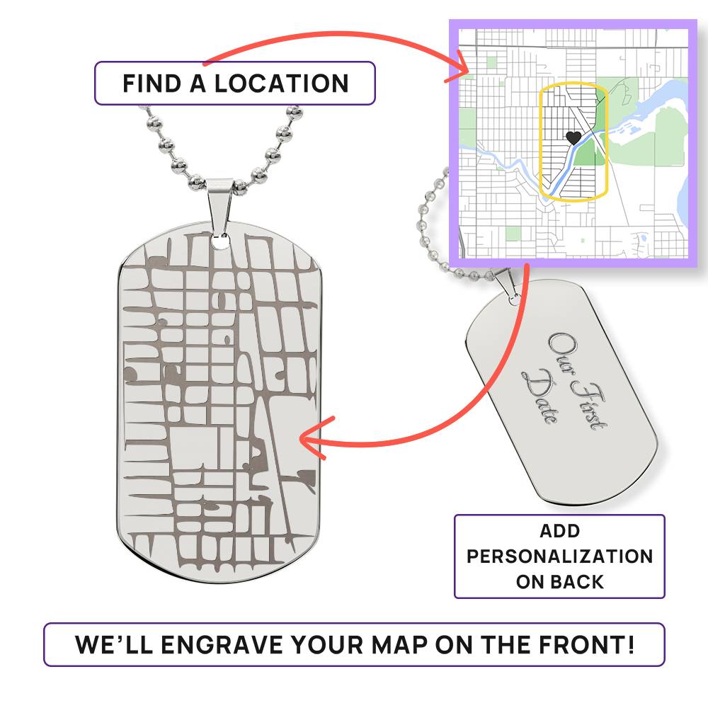 Outglare Engraved Map Dog Tag Necklace